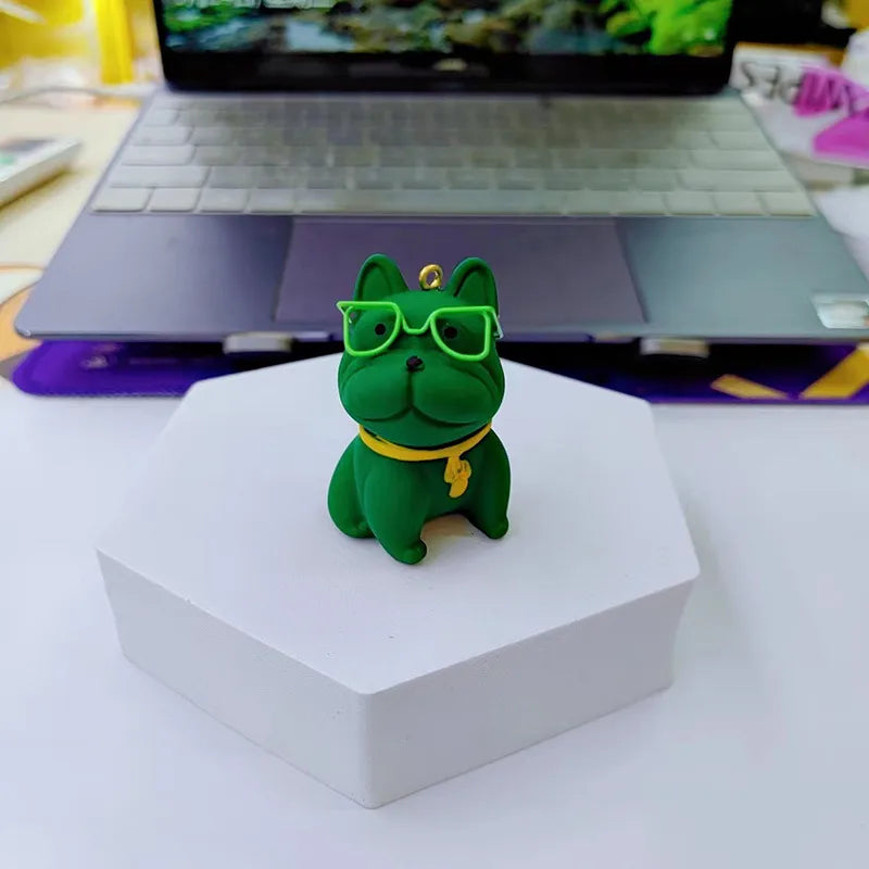 Cartoon Resin Glasses French Bulldog Keychain for Women Cute Creative Dog Exquisite Car Keychain Bag Pendant