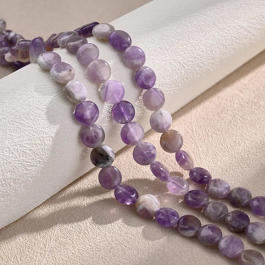 3 Strands/Package 10*5mm Hole 1~1.9mm natural stone Amethyst Round Solid Color Transparent Polished Beads