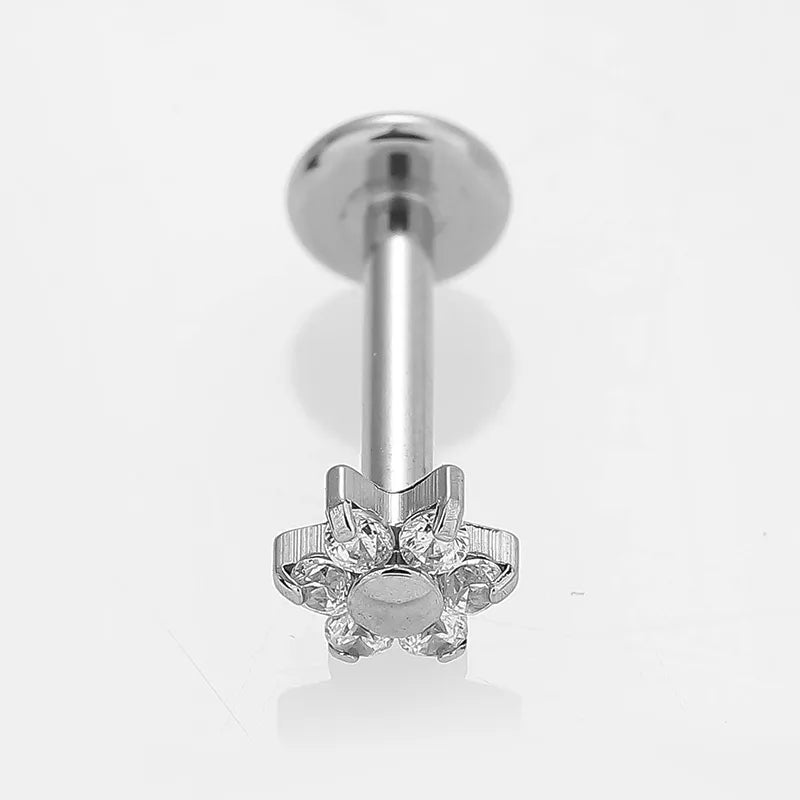 1 Piece Lip Rings Simple Style Classic Style Cross Flower 316L Stainless Steel Polishing Zircon 18K Gold Plated Lip Rings Ear Cartilage Rings & Studs Nose Rings & Studs