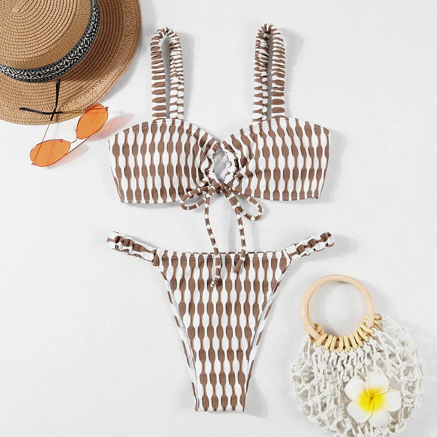 Women's Plaid Solid Color 2 Pieces Set Bikinis Swimwear