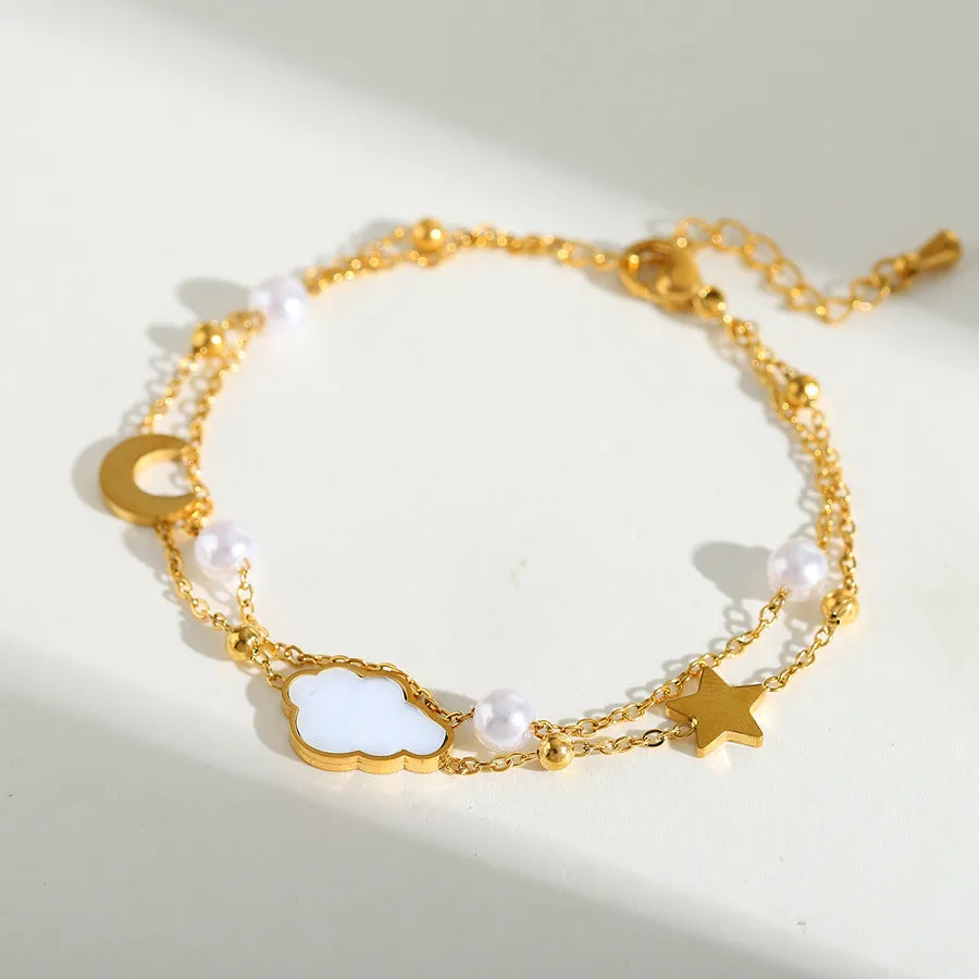 Modern Style Commute Clouds Star Moon 304 Stainless Steel 18K Gold Plated Acrylic Imitation Pearl cable chain Multi Charms Bracelet In Bulk