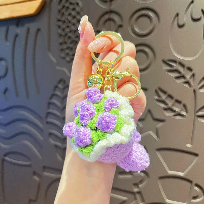 Original Plush Handheld Red Rose Sunflower Keychain Bag Pendant Valentine's Day Gift For Girls Cute And Soft Fabric Key Holder