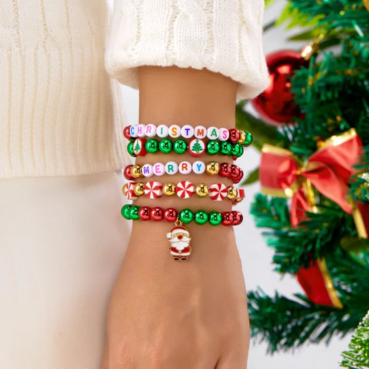 Christmas Combination Bracelets Versatile Soft Clay Santa Claus Bracelet Set Style Alloy And Clay Deer And Snowflake Design For Women