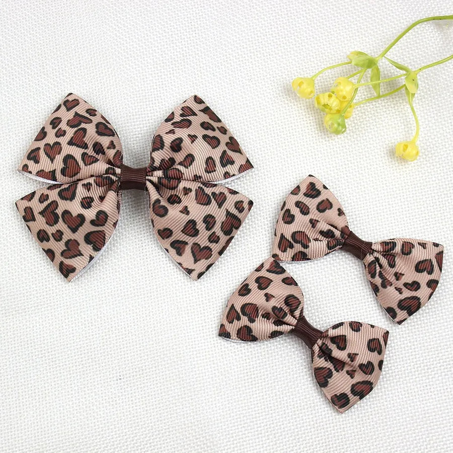 Explosions Retro Leopard Print Children's Boutique Bow Hairpin Printed Girl Hair Accessories One Big Two Small