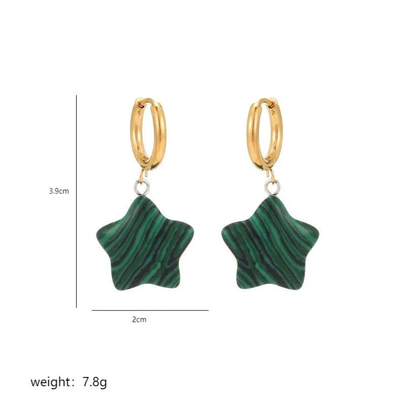 1 Pair Commute Star Enamel Plating Stainless Steel natural stone 18K Gold Plated Earrings