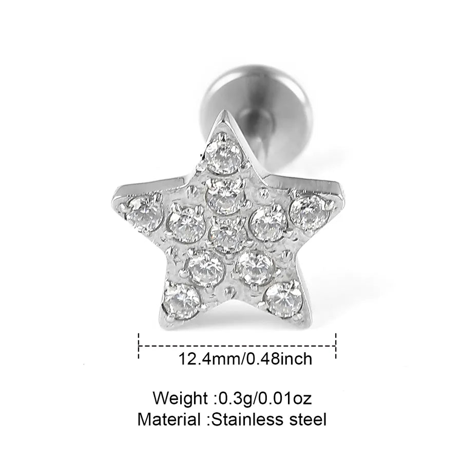 1 Piece Lip Rings Classic Style Solid Color 304 Stainless Steel 316 Stainless Steel Polishing Inlay Zircon Lip Rings