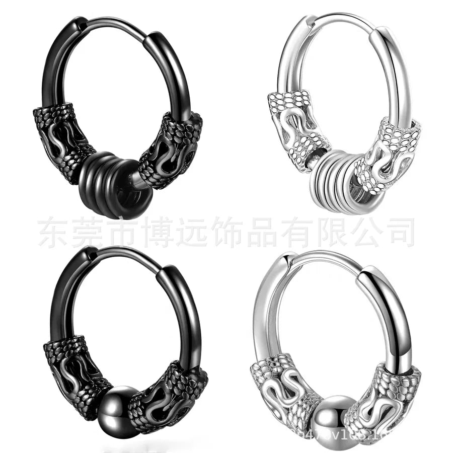 Retro Circle Earrings Korean Style Earrings Trendy Earrings Distinctive Dragon Pattern Earrings Men's and Women's Fashion Earrings Aggressive Earrings