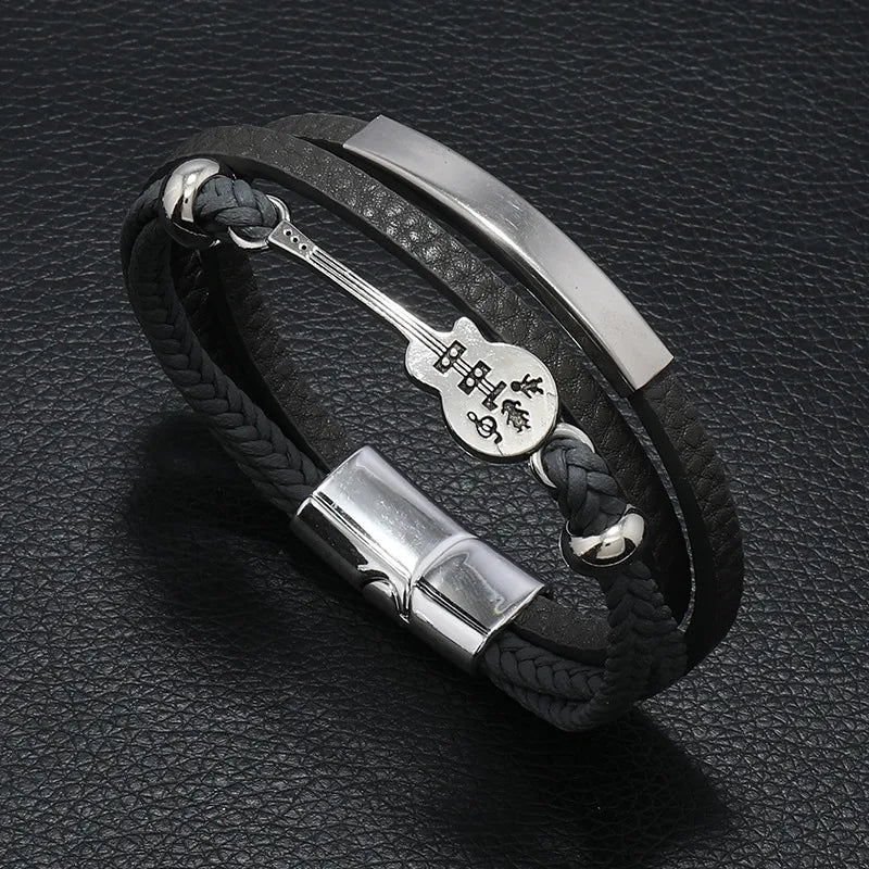 original design guitar alloy leather men's wristband