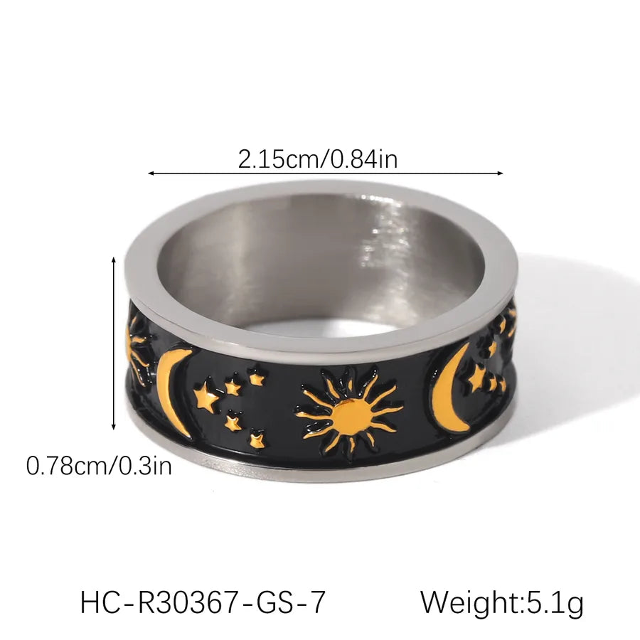 Wholesale Jewelry IG Style Original Design Hip-Hop Star Moon 304 Stainless Steel Titanium Steel 18K Gold Plated Rings