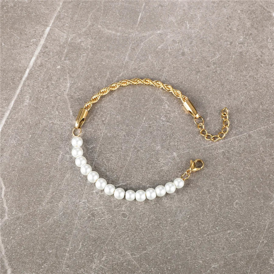 Basic Geometric 304 Stainless Steel Artificial Pearl Bracelets In Bulk