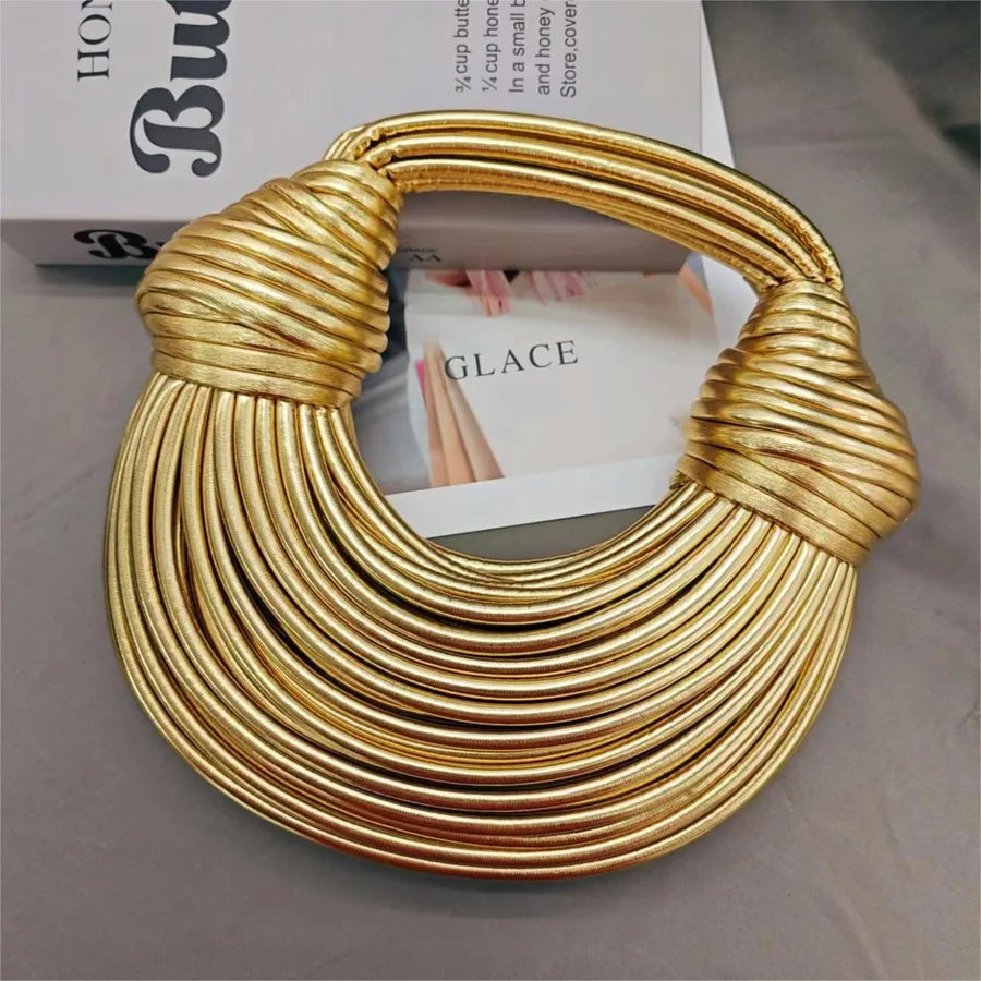 Women's Small Pu Leather Stripe Elegant Vacation Dumpling Shape Zipper Straw Bag