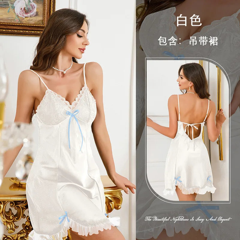 Elegant Hollow Out Lace Chemise Nightgown Sexy Style Home Clothes Underwear For Women Breathable Summer