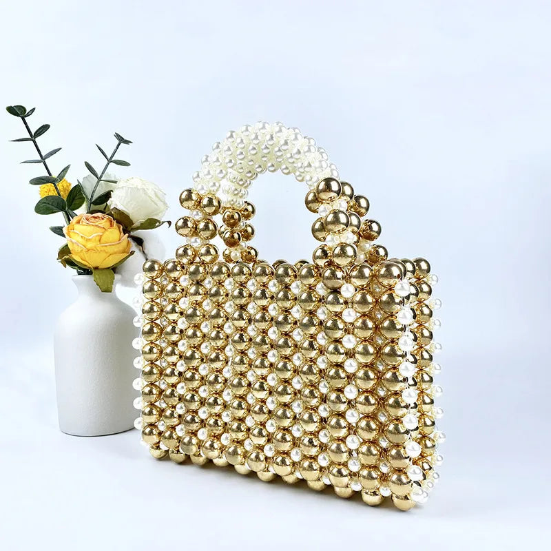 Women's Medium Arylic Solid Color Elegant Streetwear Beading Weave Square Open Square Bag