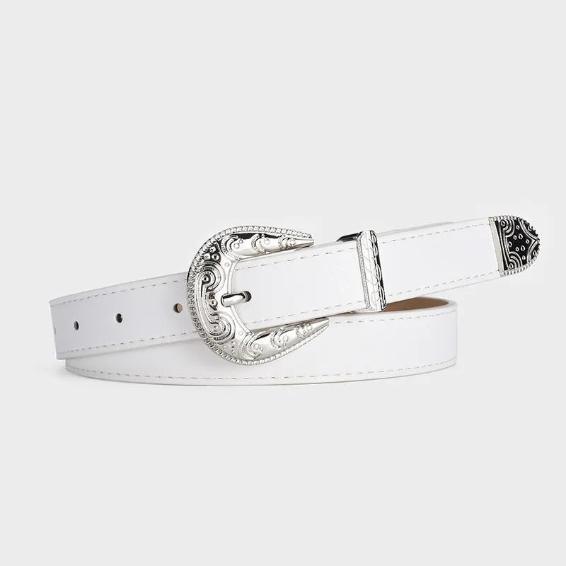 Retro Solid Color Imitation Leather Alloy Women's Leather Belts