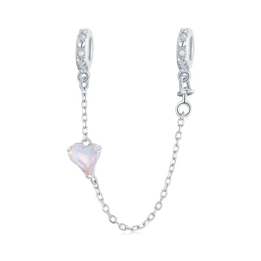 Aifule Hot Valentine's Day Pink Love Safety Chain S925 Sterling Silver Heart-Shaped DIY Bead String Jewelry