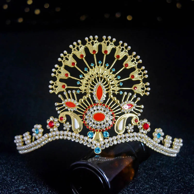 luxurious geometric alloy plating artificial pearls rhinestones crown