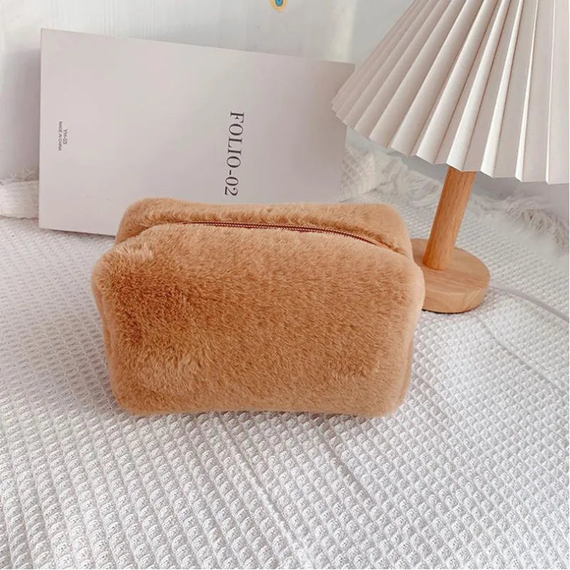 classic style solid color cotton plush square makeup bags