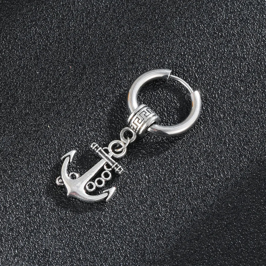 1 piece retro punk anchor plating stainless steel drop earrings