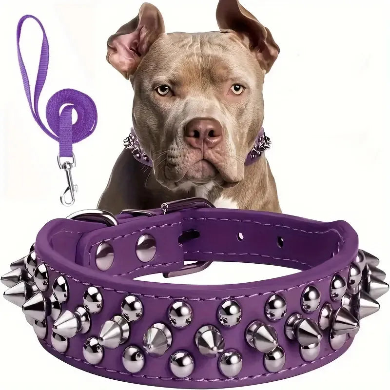casual pu leather geometric rivet pet collar 1 set