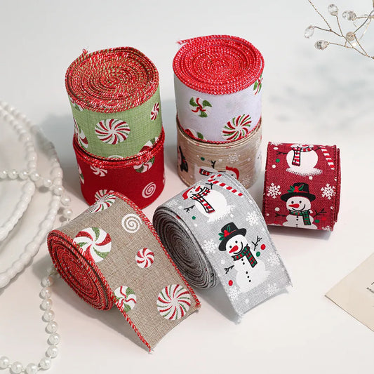Christmas Cartoon Snowman Printed Decorative Ribbon Fabric Tree Flower Ring Gift Butterfly Knot Decorations Bohemian American Style