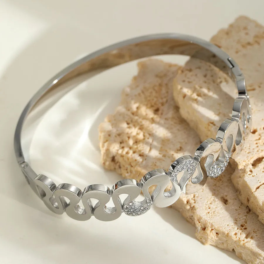 Queen Simple Style Geometric 304 Stainless Steel 18K Gold Plated Zircon Bangle In Bulk
