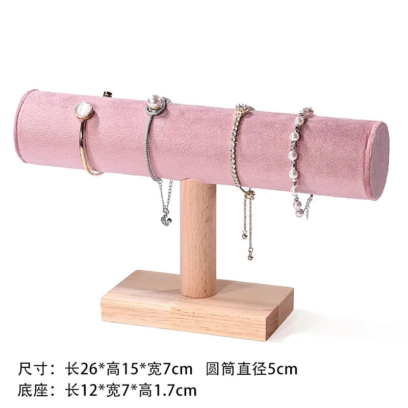 Real Wood Bracelet Display Stand Jewelry Storage Rack Hairband Holder Elastic Band Organizer Velvet Bracket Fashion Accessory