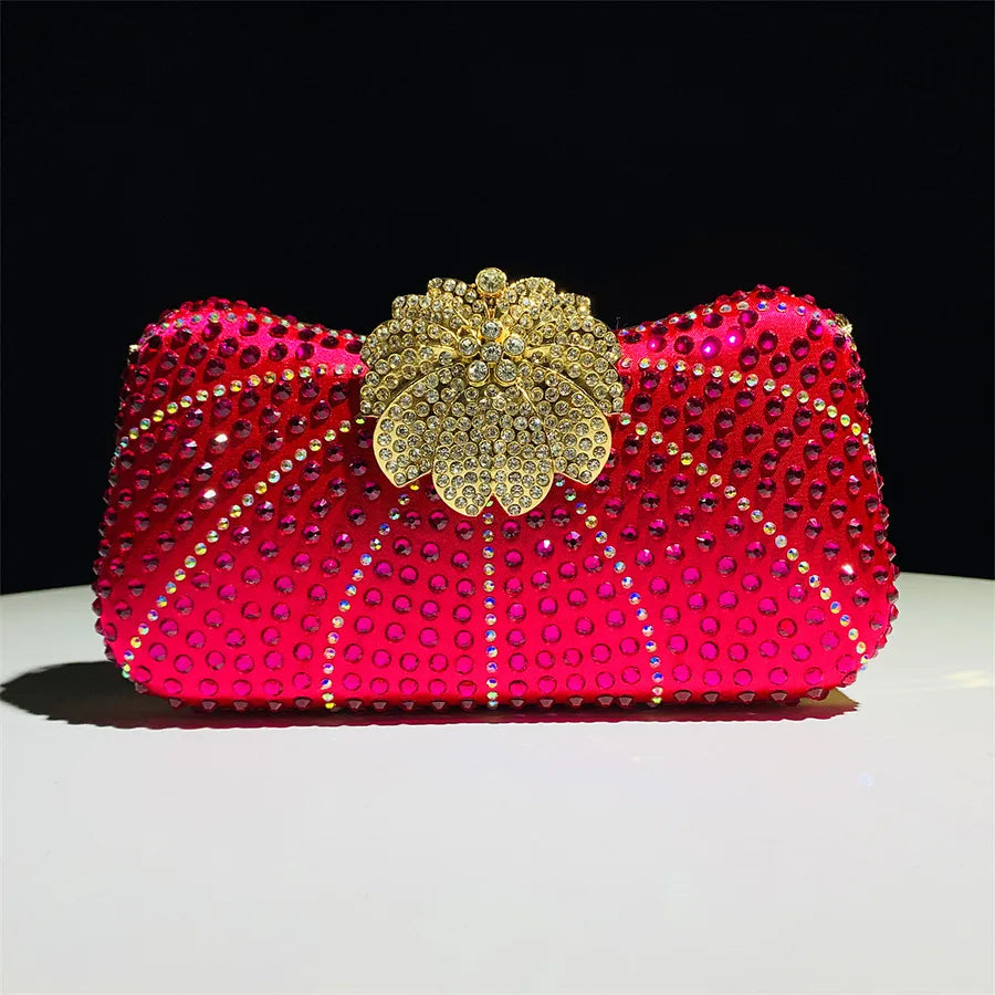 Gold Silver Black Polyester Flower Shell Evening Bags