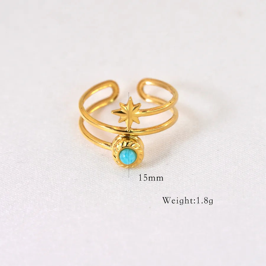 Retro French Style Eight awn star Geometric Titanium Steel Natural Stone Open Rings In Bulk