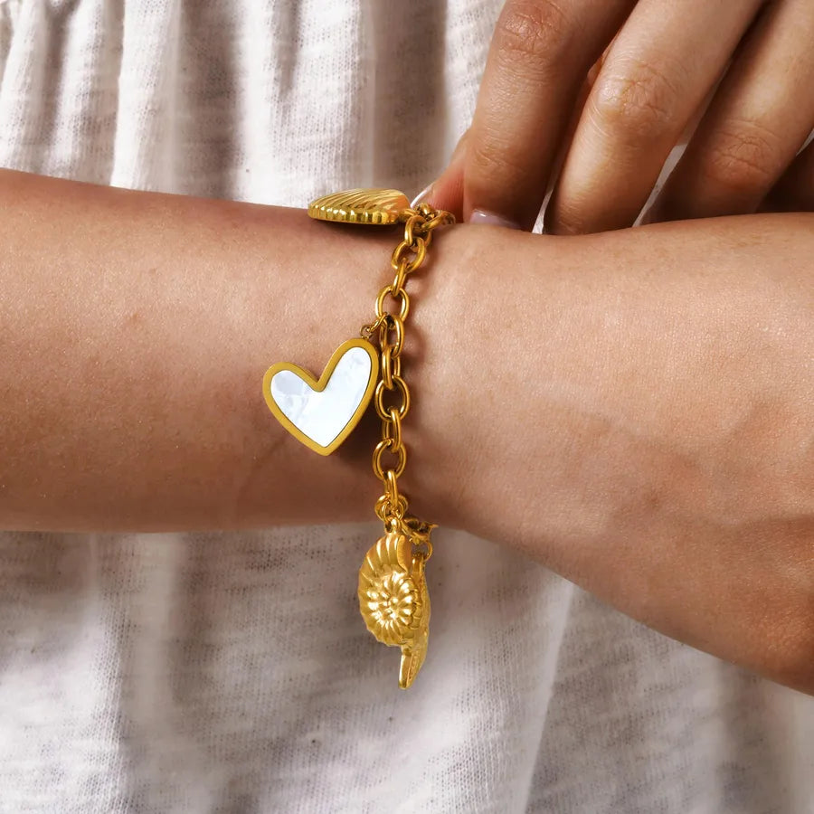 Casual Vacation Marine Style Starfish Conch Heart Shape 304 Stainless Steel 18K Gold Plated cable chain Bracelets In Bulk