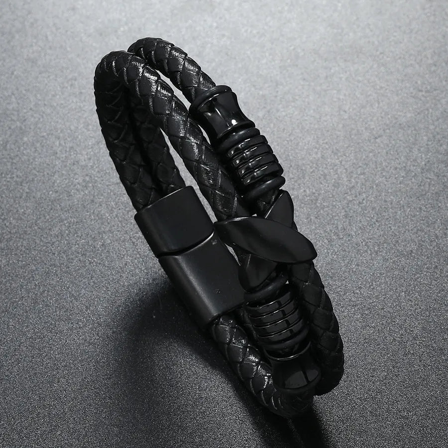 Hip-Hop Retro Color Block Pu Leather Alloy Braid Men's Bracelets