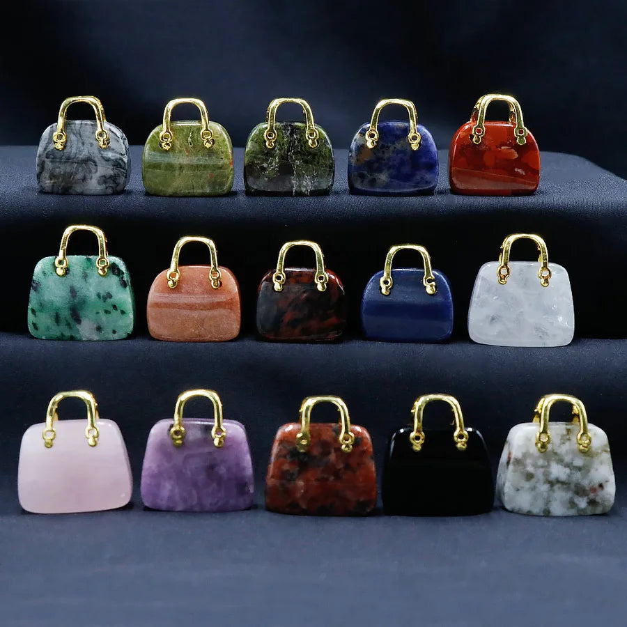 Natural crystal stone mini handbag powder crystal diy pendant ins wind powder crystal decoration creative wholesale