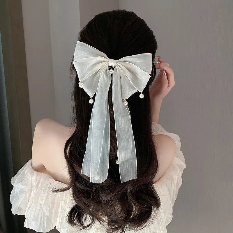 fashion bow knot cloth ribbon hair clip 1 piece
