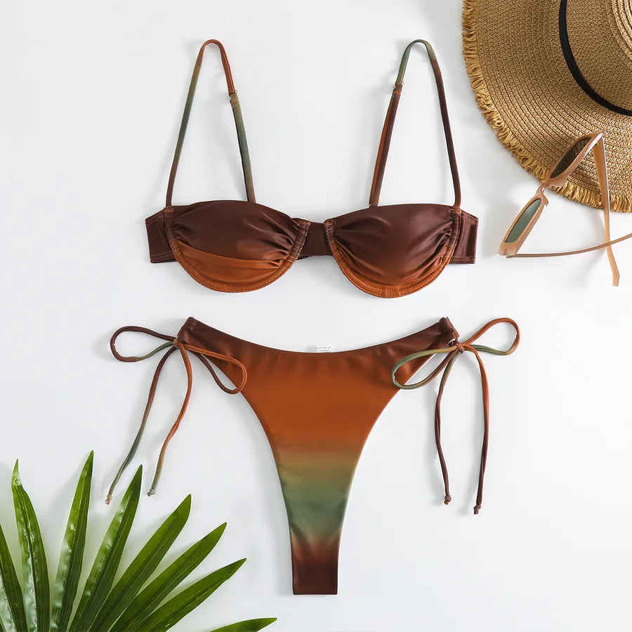Women's Gradient Color 2 Pieces Set Bikinis Swimwear