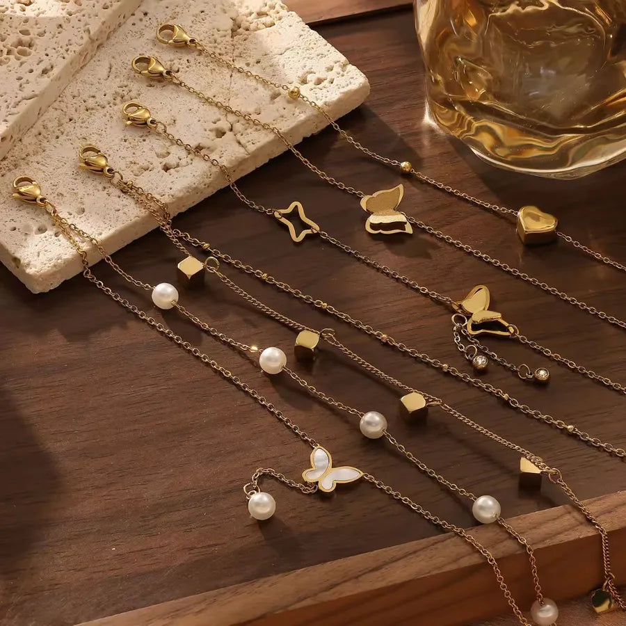 Wholesale Jewelry Princess Cute Simple Style Butterfly 304 Stainless Steel 18K Gold Plated Anklet