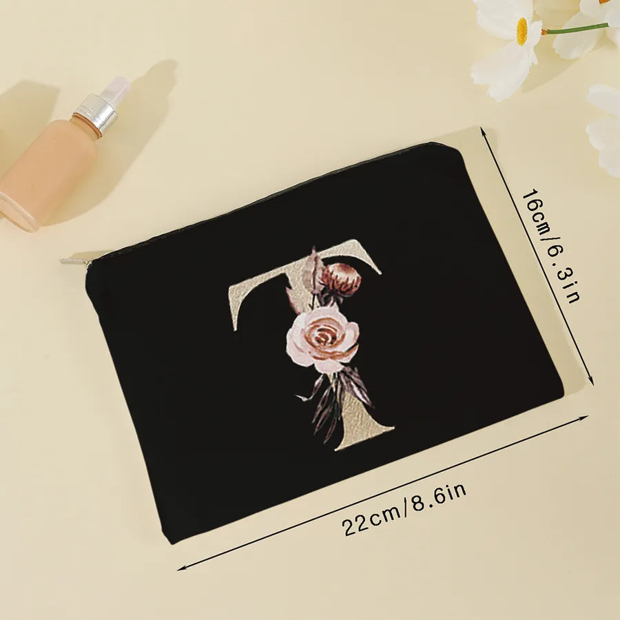 vintage style letter flower polyester square makeup bags