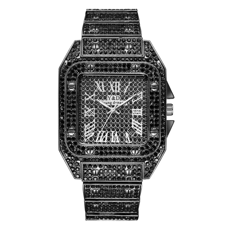 fashion big dial steel band diamond quartz watch