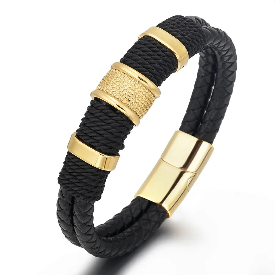 Vintage jewelry wholesale rope bracelet men's double stainless steel hand-woven multi-layer leather bracelet