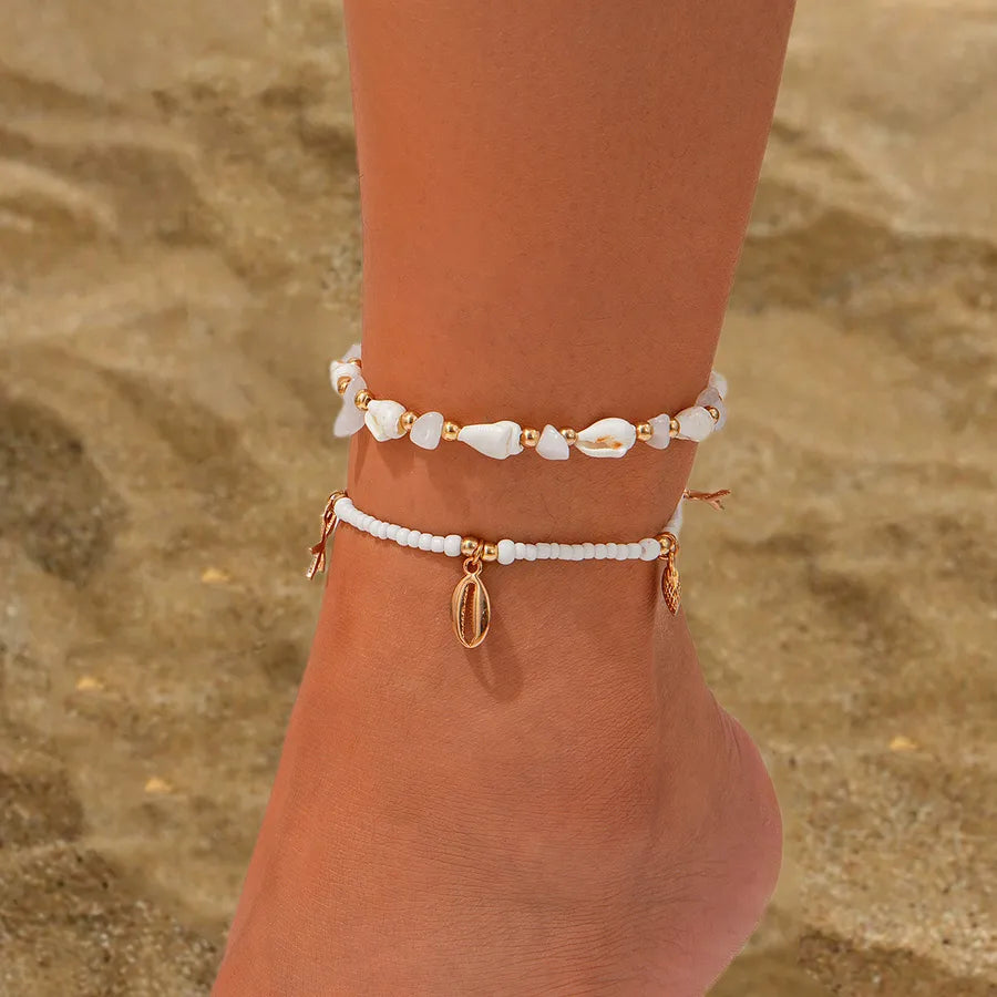 Europe and the United States jewelry leisure wind beach disc rice beads foot ring 3 piece set water drop coin acrylic foot chain