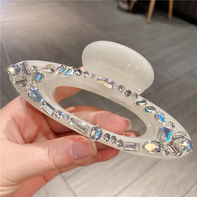 New Luxury Sparkling Water Diamond Hair Claw Clip Large Size Ponytail Holder Shark Clamp Elegant Updo Hair Accessories