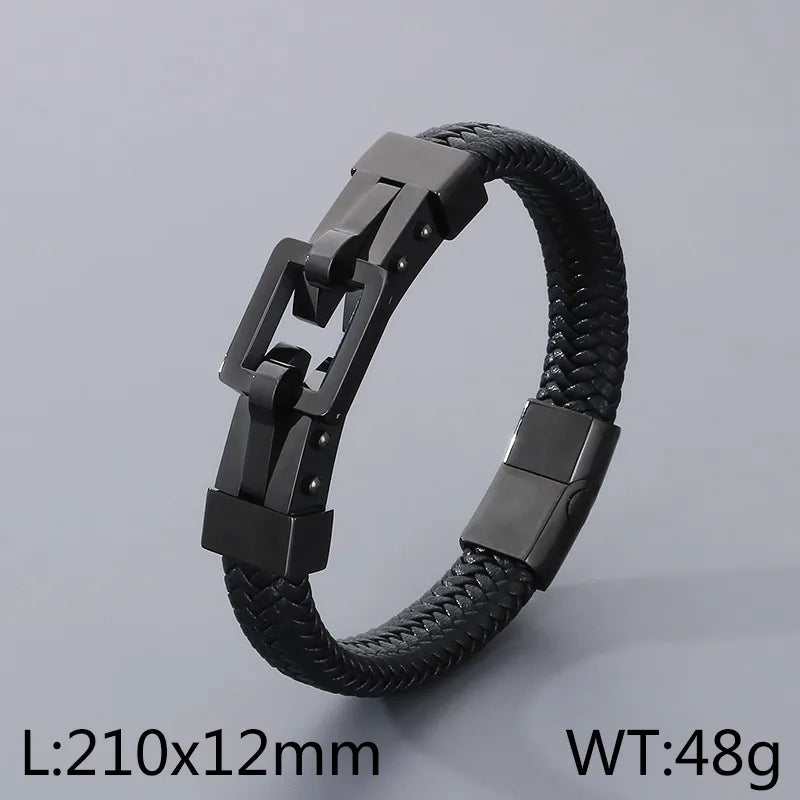 Simple Style Geometric Pu Leather Braid 18K Gold Plated Men's Bangle
