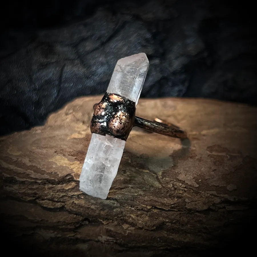 Hip-Hop Retro Geometric natural stone Crystal Fluorite Bronze Plating Open Rings In Bulk
