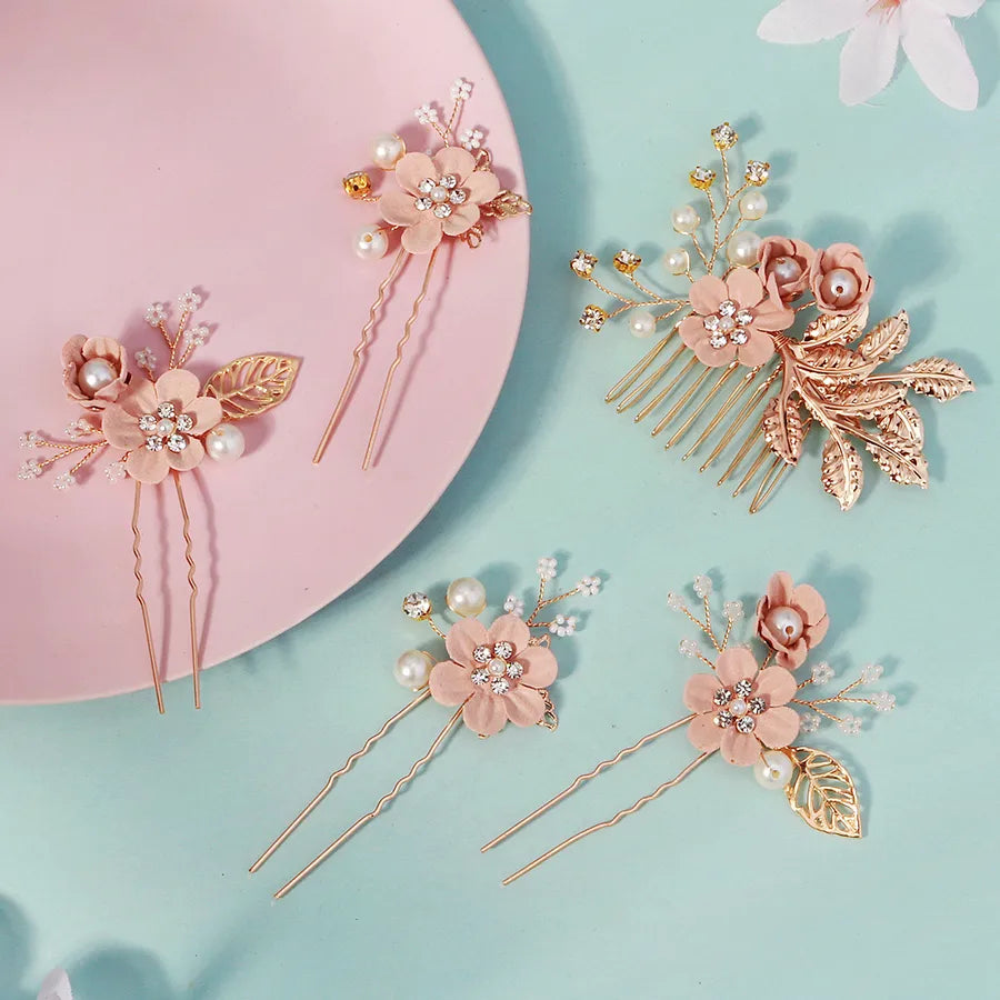 Chinoiserie Wedding Handmade Women's Flower Alloy Cloth Hair Sticks