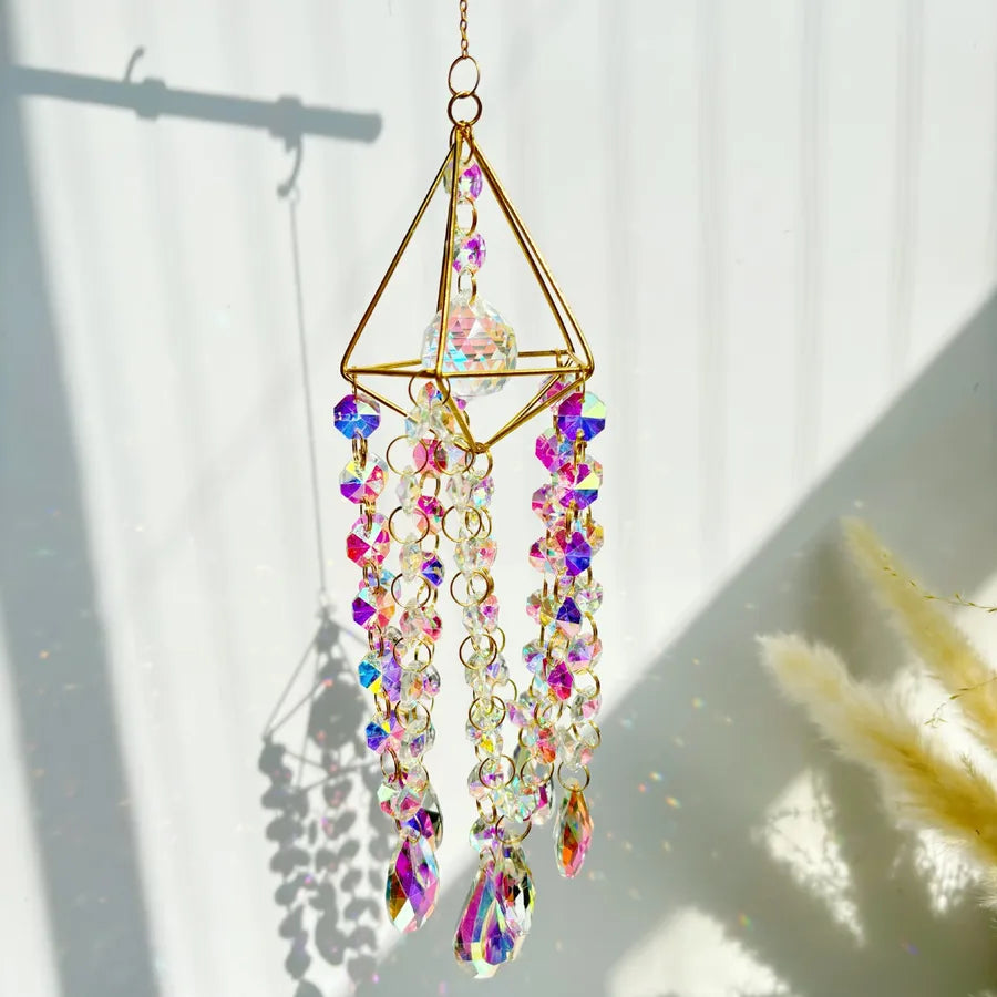 Elegant Artistic Colorful Crystal Metal Wind Chime Wall Art