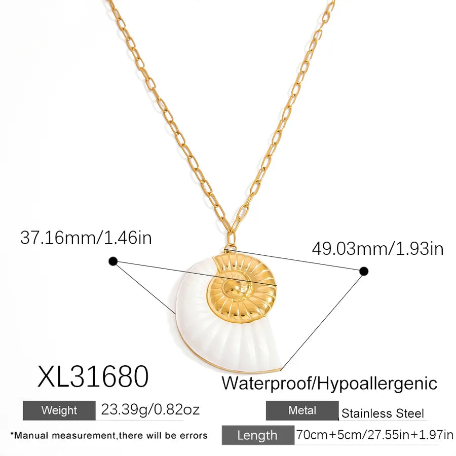 Wholesale Jewelry Glam Luxurious Conch 304 Stainless Steel 18K Gold Plated Paperclip Chain Pendant Necklace