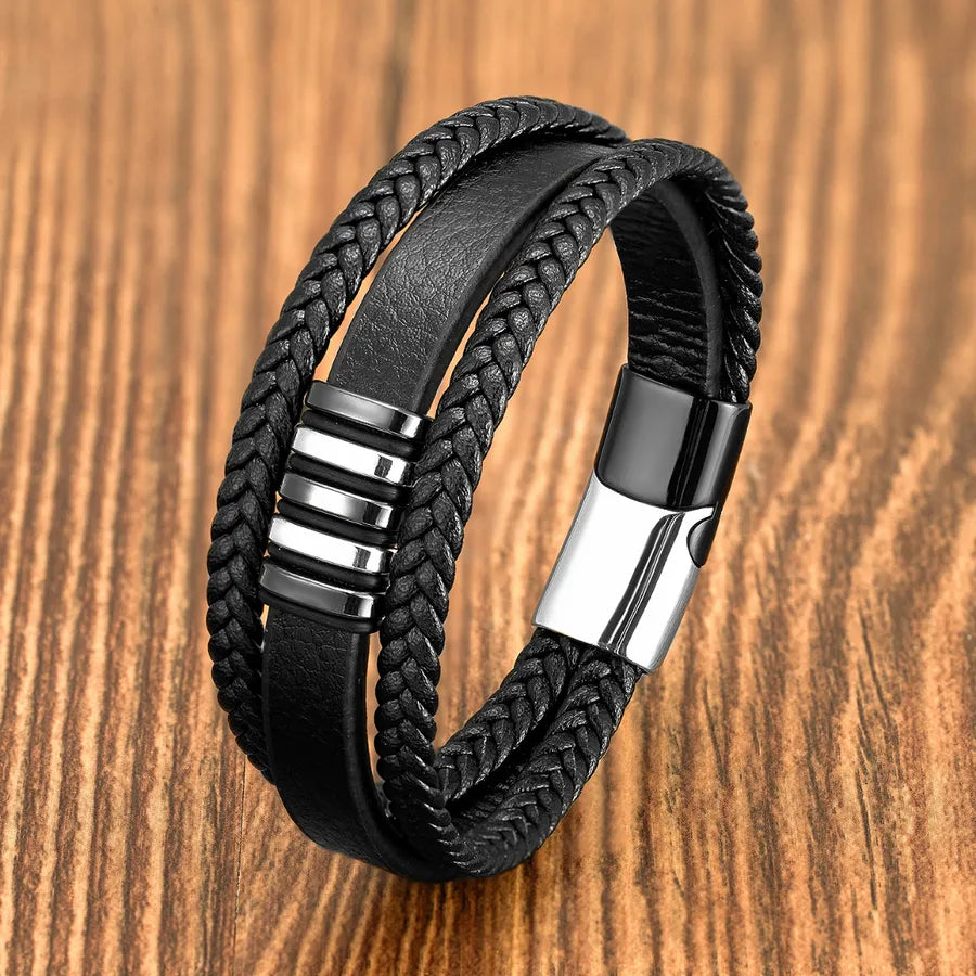 Classic Style Round 316 Stainless Steel Handmade Men's Bracelets