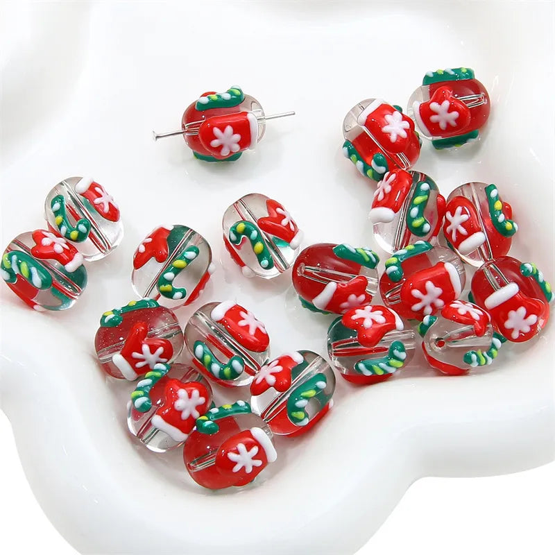Handmade Christmas Oil Drop Glass Beads Cartoon Loose Beads For DIY Bracelets Necklaces Earrings Accessories Jewelry Making
