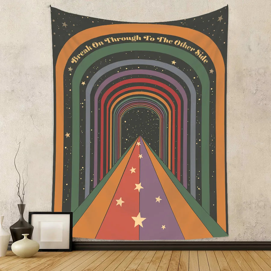 bohemian rainbow lines tapestry home background decoration wholesale nihaodropshipping