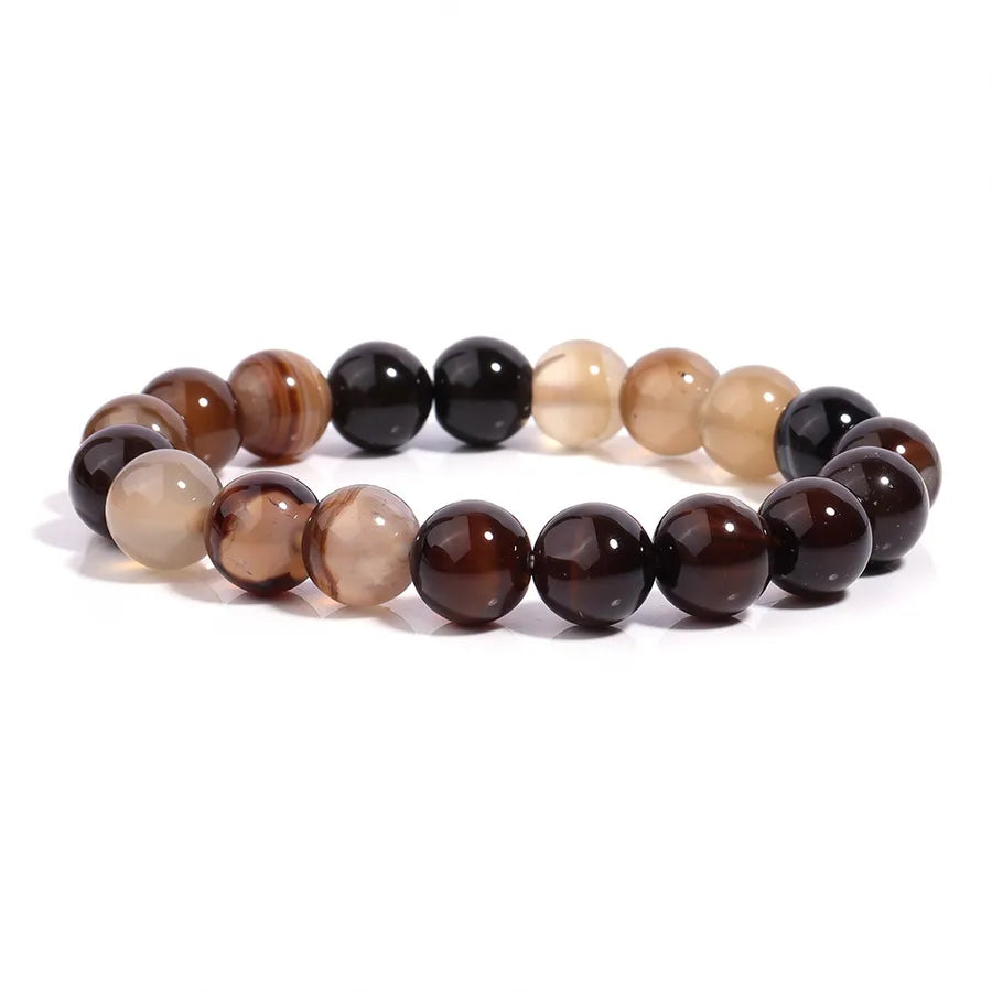 Hot Selling 4-10mm Natural Stone Bracelet Coffee Stripesd Agate Bracelet for Men and Women Same Style Yiwu Jewelry Wholesale