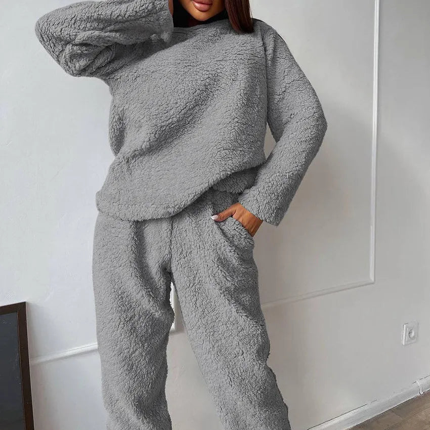 Home Women's Simple Style Solid Color Polyester Pants Sets Pajama Sets