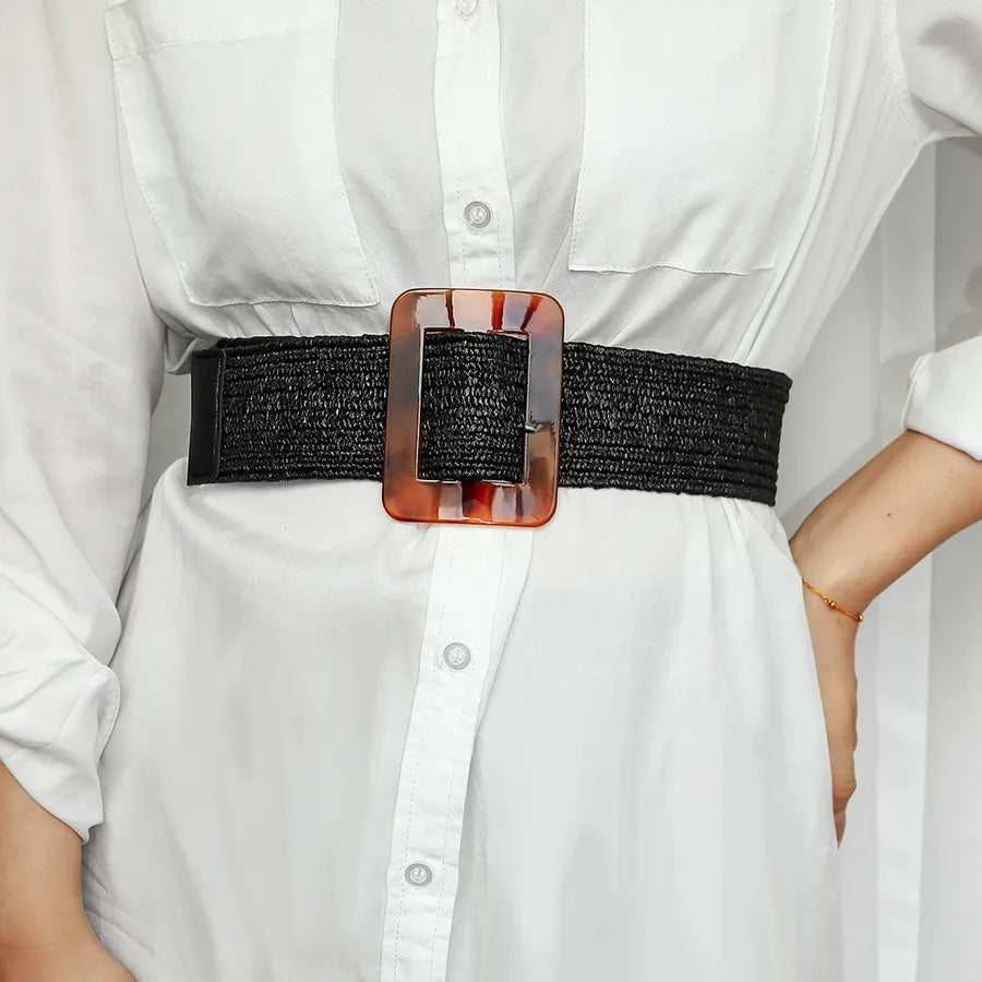 Ethnic Style Bohemian Simple Style Solid Color Pp grass Women's Woven Belts